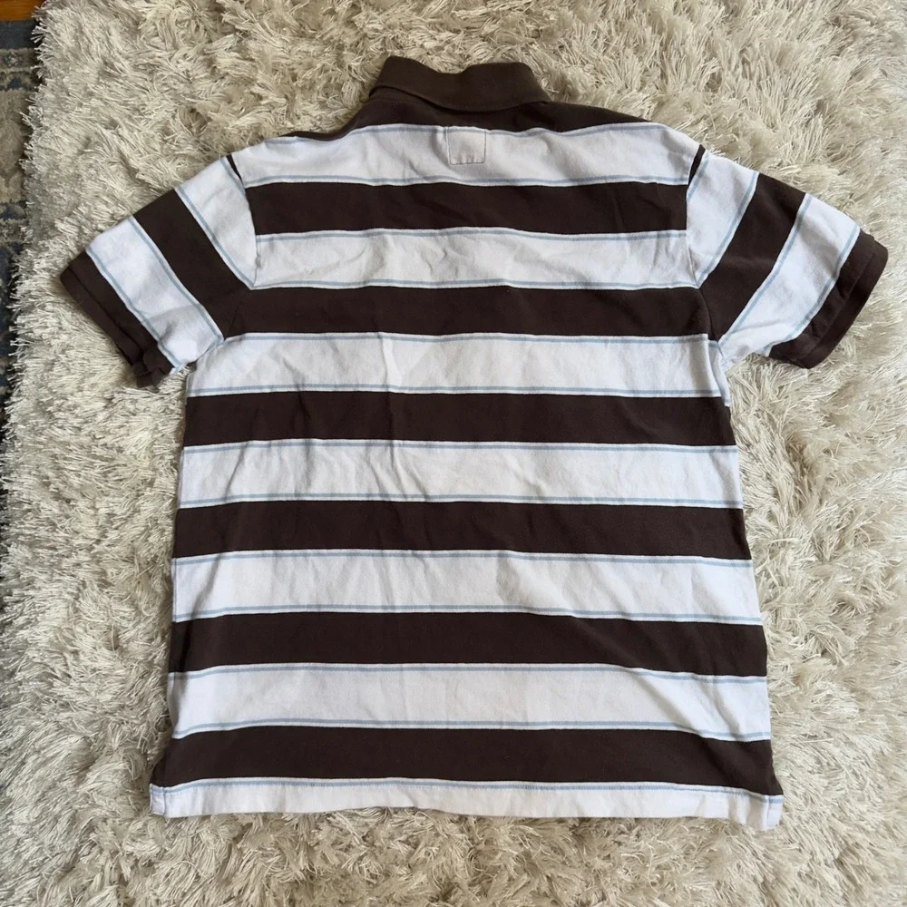 Mossimo Striped Polo Shirt Mens XL Brown Blue Cotton Athletic Fit Short Sleeve